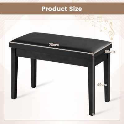 Costway 75cm PU Leather Piano Bench Double Duet Seat Padded Vanity Stool W/ Storage