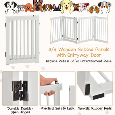 Costway 76 cm Tall Dog Gate 4 Panels Wooden Pet Safety Fence Gate Foldable Freestanding Dog Gate - 3