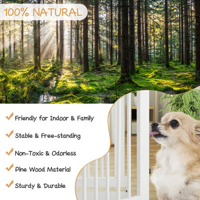 Costway 76 cm Tall Dog Gate 4 Panels Wooden Pet Safety Fence Gate Foldable Freestanding Dog Gate - 4