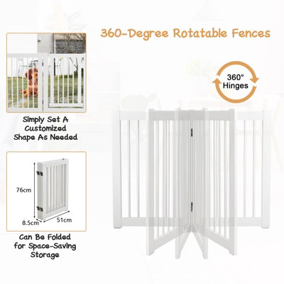 Costway 76 cm Tall Dog Gate 4 Panels Wooden Pet Safety Fence Gate Foldable Freestanding Dog Gate - 5