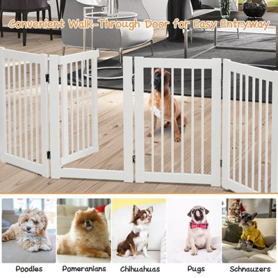 Costway 76 cm Tall Dog Gate 4 Panels Wooden Pet Safety Fence Gate Foldable Freestanding Dog Gate - 6