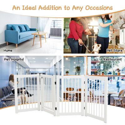 Costway 76 cm Tall Dog Gate 4 Panels Wooden Pet Safety Fence Gate Foldable Freestanding Dog Gate - 7