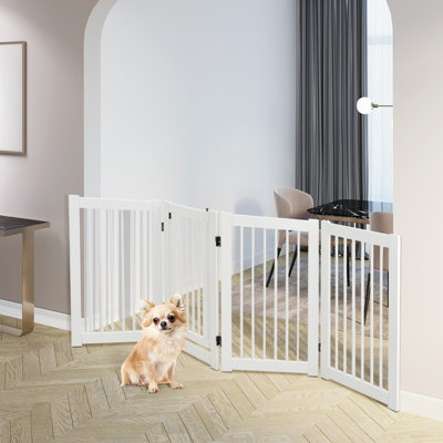 Costway 76 cm Tall Dog Gate 4 Panels Wooden Pet Safety Fence Gate Foldable Freestanding Dog Gate - 9