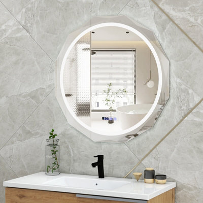 Costway 76CM Defog Bathroom Mirror Wall Mounted Shatterproof LED Lighted Mirror
