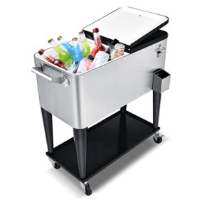 Costway 76L Rolling Cooler Outdoor Mobile Cooler Cart Ice Chest Cart w/ Wheels