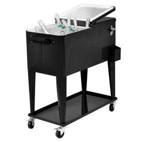 Costway 76L Stainless Steel Ice Chest Rolling Cooler Cart Outdoor Wicker Tub Trolley