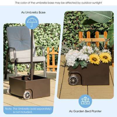 Costway 77kg Patio Umbrella Base Fillable Umbrella Stand Flower Box w/ 2 Universal Wheels - 3