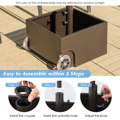 Costway 77kg Patio Umbrella Base Fillable Umbrella Stand Flower Box w/ 2 Universal Wheels - 4