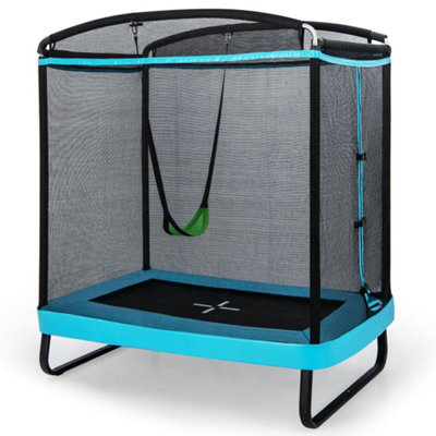 Costway 7FT 2-in-1 Kids Toddler Rectangle Trampoline  w/ Swing & Enclosure Safe Net