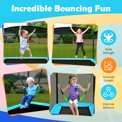 Costway 7FT 2-in-1 Kids Toddler Rectangle Trampoline  w/ Swing & Enclosure Safe Net - 3