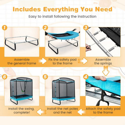 Costway 7FT 2-in-1 Kids Toddler Rectangle Trampoline  w/ Swing & Enclosure Safe Net - 7