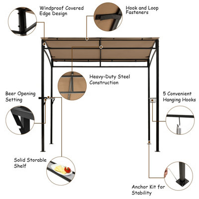 Tangkula 7Ft Grill Gazebo, Patio Barbecue Canopy With Serving