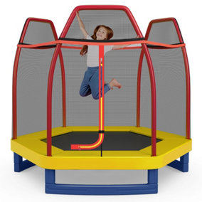 Costway 7FT Kids Trampoline Mini Round Bounce Jumper with Safety Enclosure Net
