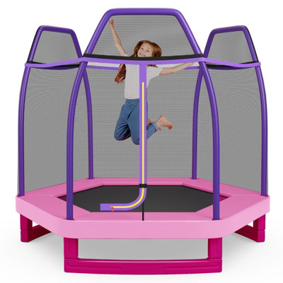 Costway 7FT Kids Trampoline Mini Round Bounce Jumper with Safety Enclosure Net