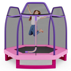 Costway 7FT Kids Trampoline Mini Round Bounce Jumper with Safety Enclosure Net