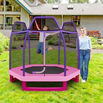 Costway 7FT Kids Trampoline Mini Round Bounce Jumper with Safety Enclosure Net - 3