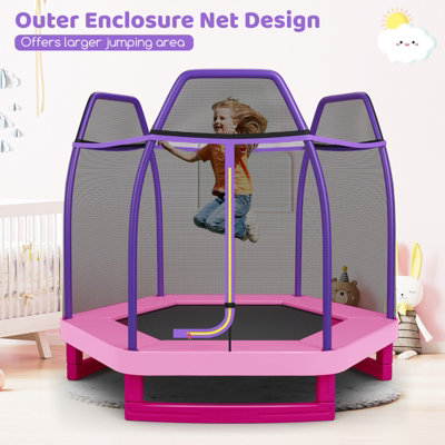 Costway 7FT Kids Trampoline Mini Round Bounce Jumper with Safety Enclosure Net - 4