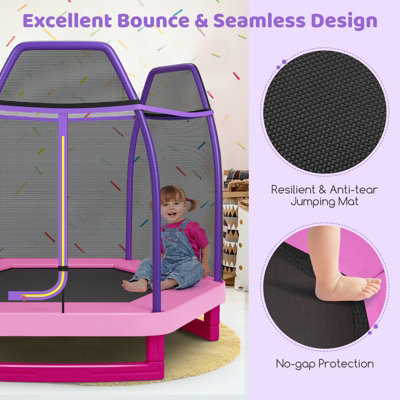 Costway 7FT Kids Trampoline Mini Round Bounce Jumper with Safety Enclosure Net - 6