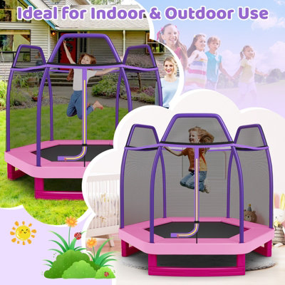 Costway 7FT Kids Trampoline Mini Round Bounce Jumper with Safety Enclosure Net - 9