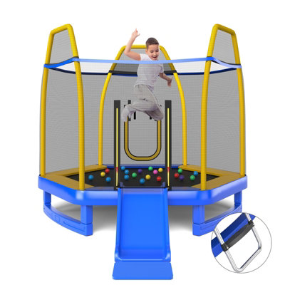 Costway 7FT Kids Trampoline Toddler Fitness Jumper Safety Enclosure Ladder With Slide DIY at B Q