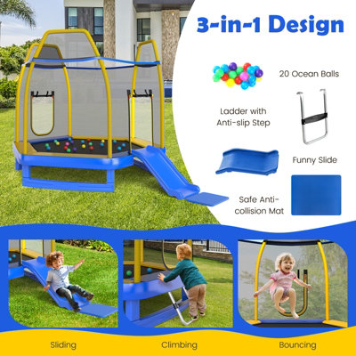 Costway 7FT Kids Trampoline Toddler Fitness Jumper Safety