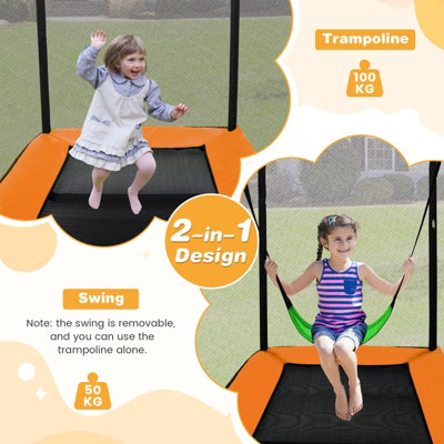 COSTWAY 7FT Kids Trampoline w/ Swing & Enclosure Safe Net Rectangle ...