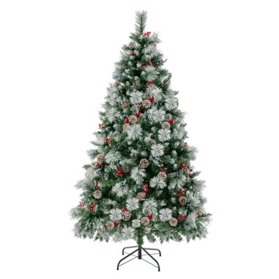 COSTWAY 7FT Pre-Lit Artificial Christmas Tree Hinged Xmas