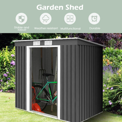 Costway 7FT x 4FT Outdoor Storage Shed Large Tool Utility Storage House W/ Sliding Door - 3