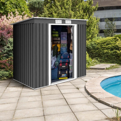 Costway 7FT x 4FT Outdoor Storage Shed Large Tool Utility Storage House W/ Sliding Door - 8
