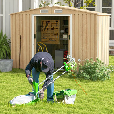 Costway 8.5 x 6.5 FT Outdoor Storage Shed Galvanized Steel Garden Tool House W/ Floor Base