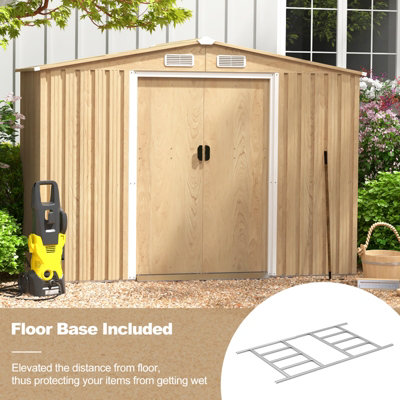 Costway 8.5 x 6.5 FT Outdoor Storage Shed Galvanized Steel Garden Tool House W/ Floor Base - 4