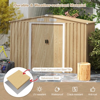Costway 8.5 x 6.5 FT Outdoor Storage Shed Galvanized Steel Garden Tool House W/ Floor Base - 5
