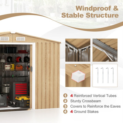 Costway 8.5 x 6.5 FT Outdoor Storage Shed Galvanized Steel Garden Tool House W/ Floor Base - 6