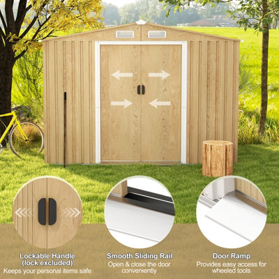 Costway 8.5 x 6.5 FT Outdoor Storage Shed Galvanized Steel Garden Tool House W/ Floor Base - 8