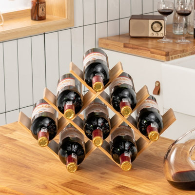 Costway 8-Bottle Bamboo Wine Rack Freestanding Wine Bottle Display Holder Storage Shelf - 3