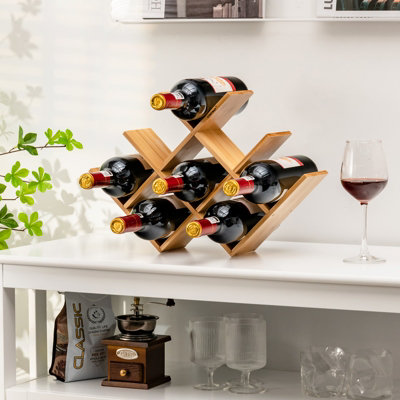Costway 8-Bottle Bamboo Wine Rack Freestanding Wine Bottle Display Holder Storage Shelf - 4