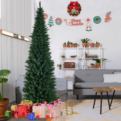 Costway 8 FT Artificial Christmas Tree Slim Pencil w/ Metal Stand Decorative Xmas Tree Price Comparisons | Compare The Build