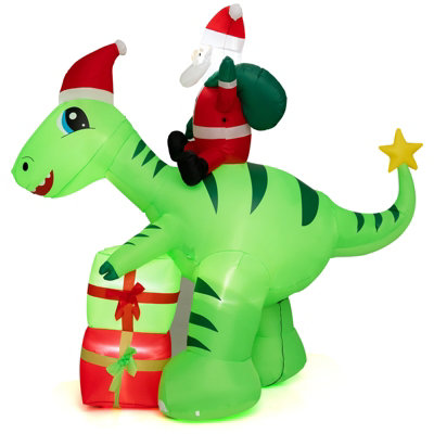 COSTWAY 8 FT Christmas Inflatables Lighted Santa Claus Dinosaur ...