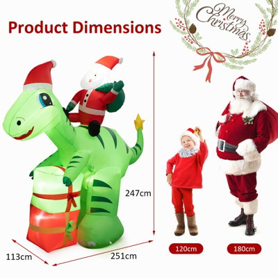 SHIQI-Christmas Inflatables Santa Outdoor Decorations: 8FT Cute Santa Riding Dinosaur Inflatable Christmas Blow Yard Decoration Built In Led Lights Pa