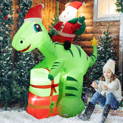 COSTWAY 8 FT Christmas Inflatables Lighted Santa Claus Dinosaur ...
