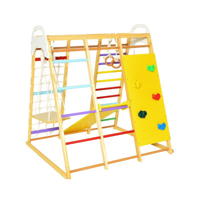 Costway 8 in 1 Wooden Climber Playset Kids Jungle Gym W/ Slide & Ladder