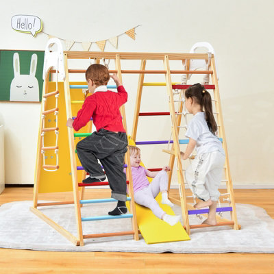 Costway 8 in 1 Wooden Climber Playset Kids Jungle Gym W/ Slide & Ladder - 3