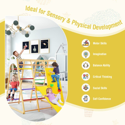 Costway 8 in 1 Wooden Climber Playset Kids Jungle Gym W/ Slide & Ladder - 5