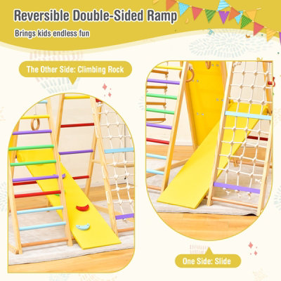 Costway 8 in 1 Wooden Climber Playset Kids Jungle Gym W/ Slide & Ladder - 7