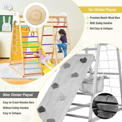Costway 8 in 1 Wooden Climber Playset Kids Jungle Gym W/ Slide & Ladder - 8