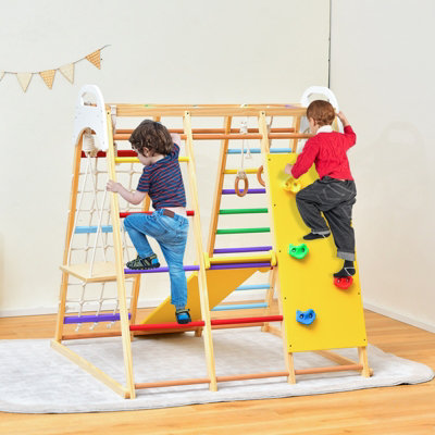 Costway 8 in 1 Wooden Climber Playset Kids Jungle Gym W/ Slide & Ladder - 9