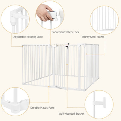 Costway 8 Panel Fireplace Fence Baby Pet Safety Gate Playpen Adjustable Room Divider - 6