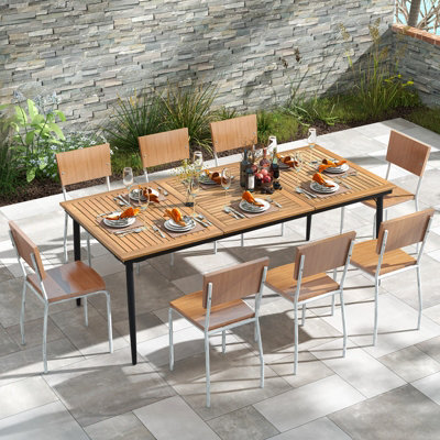 Costway 8-Person Patio Table 200 x 90cm Outdoor Dining Table w/5cm Umbrella Hole