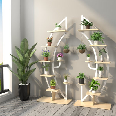 Costway 8-Tier Tall Metal Plant Stand Rack Curved Half Moon Shape Ladder Planter Shelf - 5