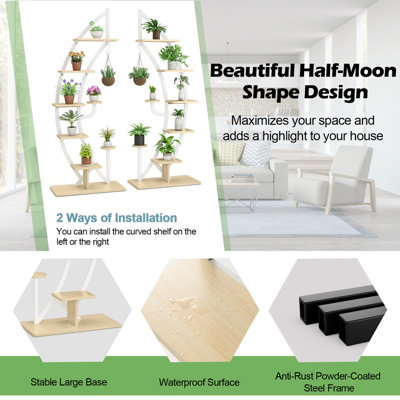 Costway 8-Tier Tall Metal Plant Stand Rack Curved Half Moon Shape Ladder Planter Shelf - 7